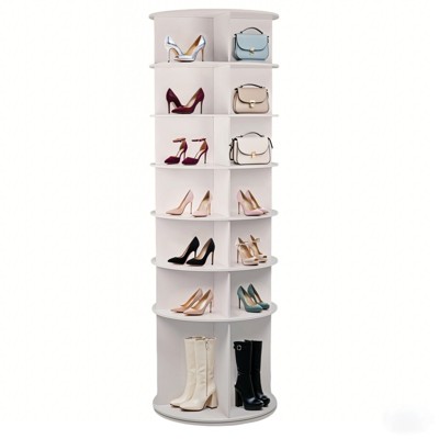Vynxaria White 7-Tier Rotating Shoe Organizer Tower