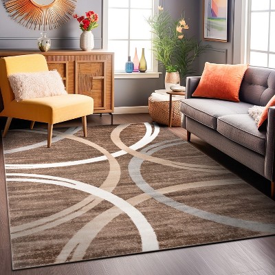 Brown and Beige Abstract Circles Design Area Rug 8'8" x 12'