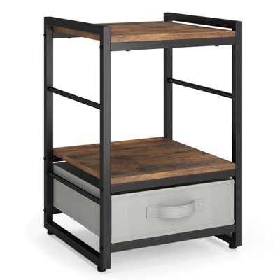 Tangkula Nightstand End Table with Storage Square Sofa Side Table with Fabric Drawer Heavy-Duty Metal Frame