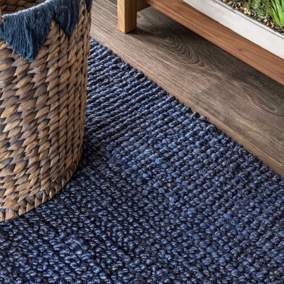 Handwoven Coastal Blue Jute 4' x 6' Indoor Area Rug