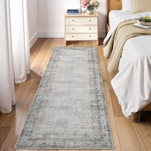 Washable Area Rug, Solid Bordered Rugs for Living Room, Non-Shedding Stain Resistant Distressed Neutral Carpet, Non-Slip Bedroom Large Carpet - 1 of 4