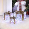 LuxenHome 3-Piece Prism Gift Boxes with Gold Ribbon Holiday Decoration with Lights Multicolored, Gold, White - 3 of 4