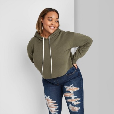 Women's Cropped Hoodie - Wild Fable™ Olive 1x : Target