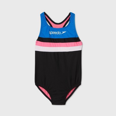 Speedo Girls' Colorblock One Piece Swimsuit - Pink/Black XS