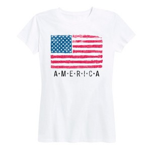 Women's - Instant Message - American Flag Distressed Short Sleeve Graphic T-Shirt - 1 of 4