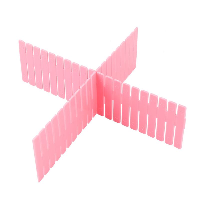 PiccoCasa Household Adjustable Separator Grid Dresser Dividers Plastic Drawer storage board 9.4" x 2.7" Pink 12 Pcs, 3 of 7