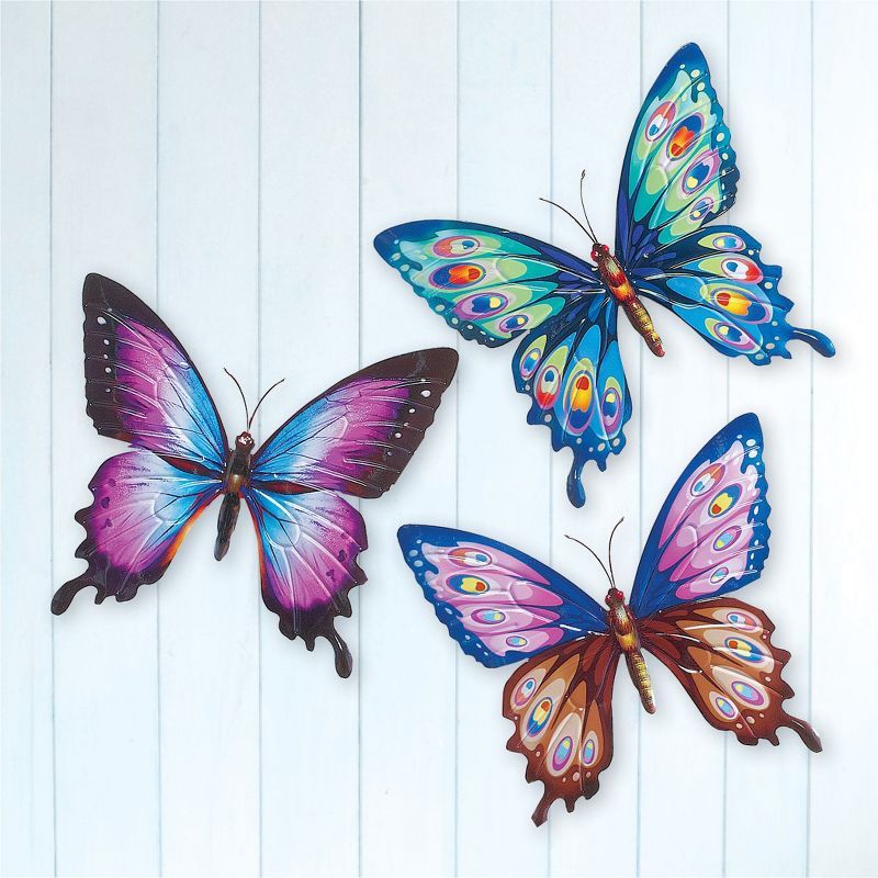 Collections Etc Colorful Butterfly Metal Wall Art - Set of 3 One Size, 2 of 3