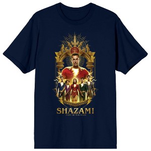 Shazam 2 Fury Of The Gods Shazam Family & Thrones Crew Neck Short Sleeve Navy Men's T-shirt - 1 of 3