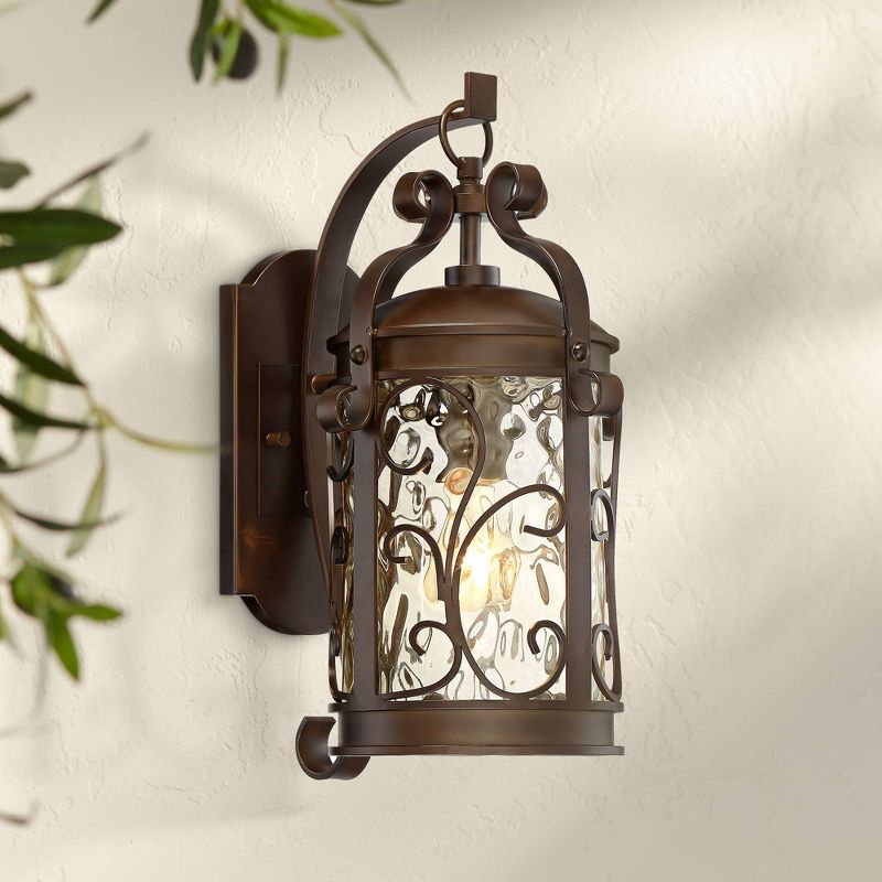 John Timberland Conway Vintage Rustic Outdoor Wall Light Fixture Oil Rubbed Bronze Scroll 17 1/2" Amber Hammered Glass for Post Exterior Barn Deck, 2 of 9