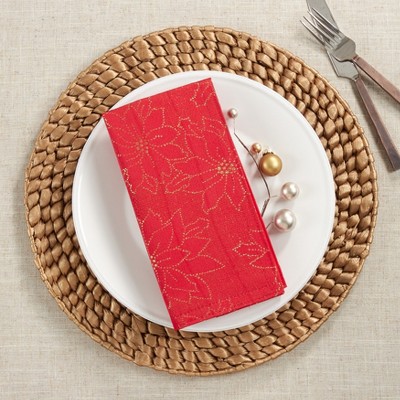 Christmas Cotton Fabric Cloth Dinner Napkins - Red Poinsettias