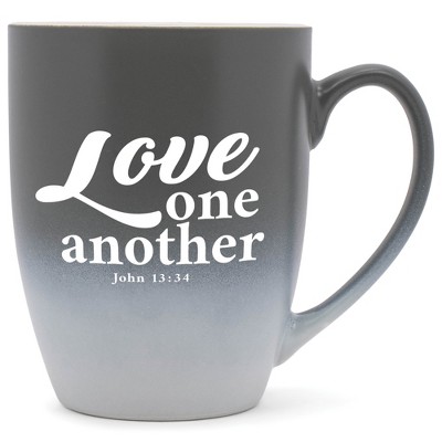 Elanze Designs Love One Another John 13:34 Two Toned Ombre Matte Grey and White 12 ounce Ceramic Stoneware Coffee Cup Mug