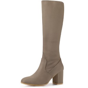 Perphy Women's Round Toe Chunky Heels Side Zip Knee-High Dress Prom Boot - 1 of 4