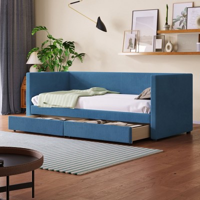 NicBex Twin Size Daybed with Storage Upholstered Corduroy Fabric Daybed Frame with 2 Spacious Drawers for Apartment
