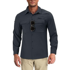 Men's UPF 50+ Long Sleeve Sun Protection Fishing Shirts Long Sleeve Travel Work Shirts for Men Button Down Shirts with Pockets - 1 of 4