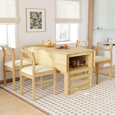 5-Pieces Dining Set,Extendable Wood Square Dining Table With 4 Upholstered Chairs,Kitchen Table Set,Dining Set For Dining Room-Cuddlewood