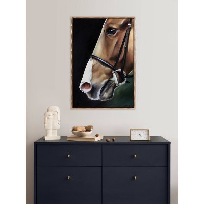 23"x33" Gold Beaded Chestnut Horse Framed Canvas Art