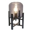 Creekwood Home Modern Glass Table Lamp with Exposed Bulb Wood Base Black Smoky Shade - 2 of 4