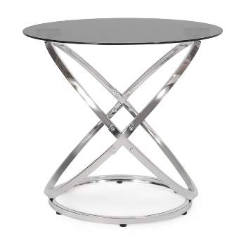 Silvia Modern Glass Top Round Side Table Gray/Chrome - Christopher Knight Home
