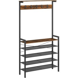 Hall Tree with Bench, Coat Rack with Shoe Storage, Shoe and Coat Rack - 1 of 4