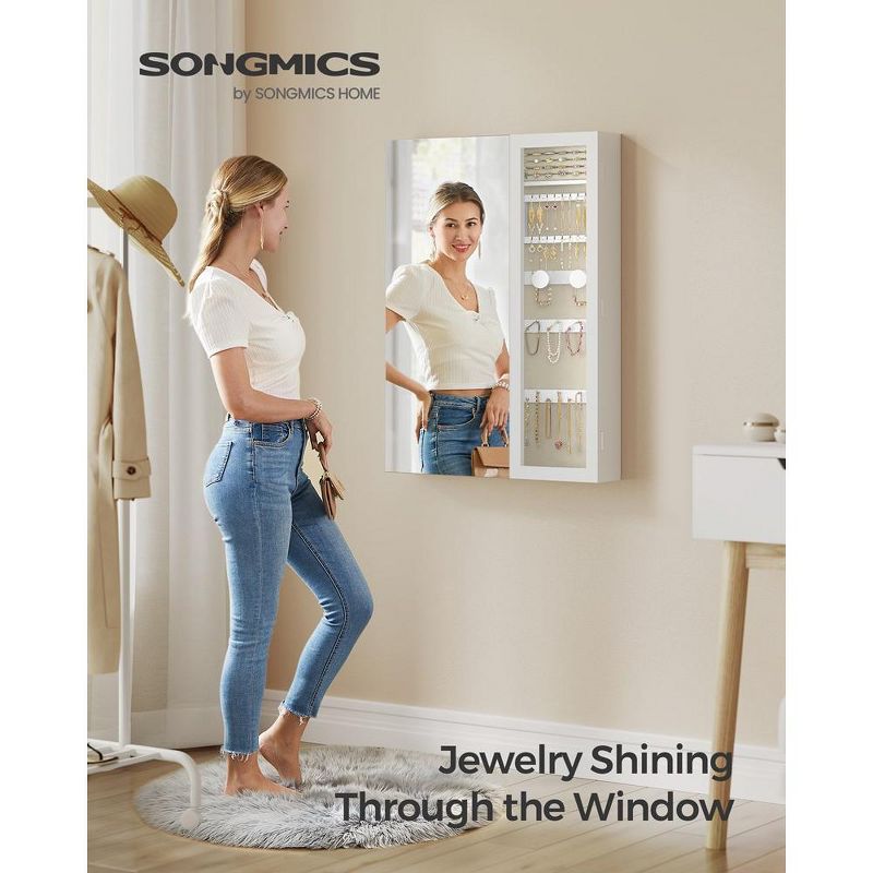 SONGMICS 3-in-1 LED Wall Jewelry Armoire Mirror Jewelry Organizer Storage Cabinet Glass Window White and Greige, 5 of 7
