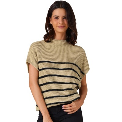 INSPIRE CHIC Women's Sleeveless Mock Neck Striped Cap Sleeve Knit Pullover Tank Tops