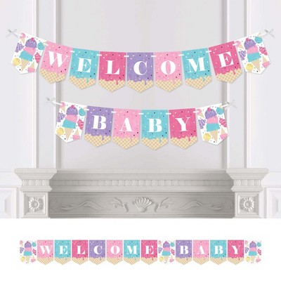 Big Dot of Happiness Scoop Up the Fun - Ice Cream - Sprinkles Baby Shower Bunting Banner - Party Decorations - Welcome Baby