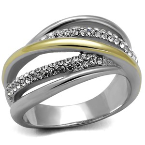 Slickblue Women's Two-Tone Silver and Gold Ring, Stainless Steel, Multi-Band Design, Synthetic Clear Crystals,Sizes 5–10 - 1 of 4