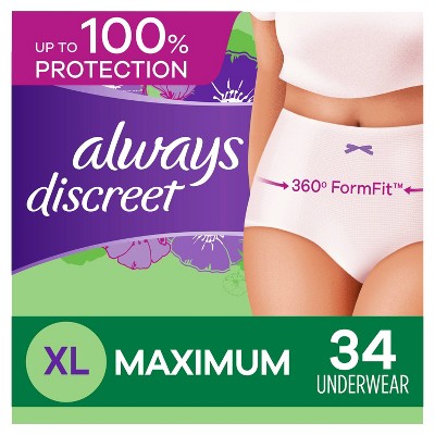 Always Discreet Incontinence & Postpartum Incontinence Underwear for Women - Maximum Protection - XL - 34ct
