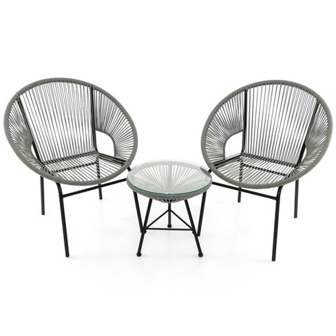 Tangkula 3 Pieces Acapulco Chair Set Wicker Conversation Bistro Set w Tempered Glass Table