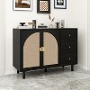 4-Door/2-Door Buffet Sideboard with Adjustable Shelves & Metal Handles, Stylish Rattan Storage Cabinet for Living Room or Study - ModernLuxe - 2 of 4