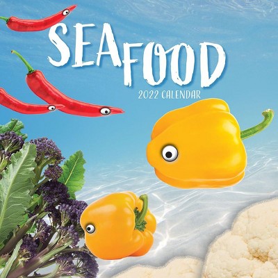The Gifted Stationery 2021 - 2022 Monthly Wall Calendar, 16 Month, Funny Seafood Food Theme with Reminder Stickers, 12 x 12 in