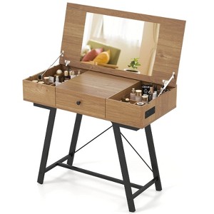 Costway Vanity Desk with Flip Top Mirror Makeup Dressing Table with Power Outlets Drawer - 1 of 2