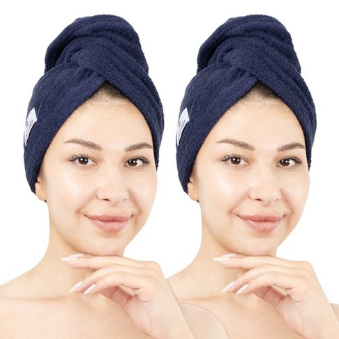 American Soft Linen 100 Cotton Hair Drying Towels For Women 2 Pack Head Towel Cap Cotton Hair Turban Towel Wrap Navy Blue Target