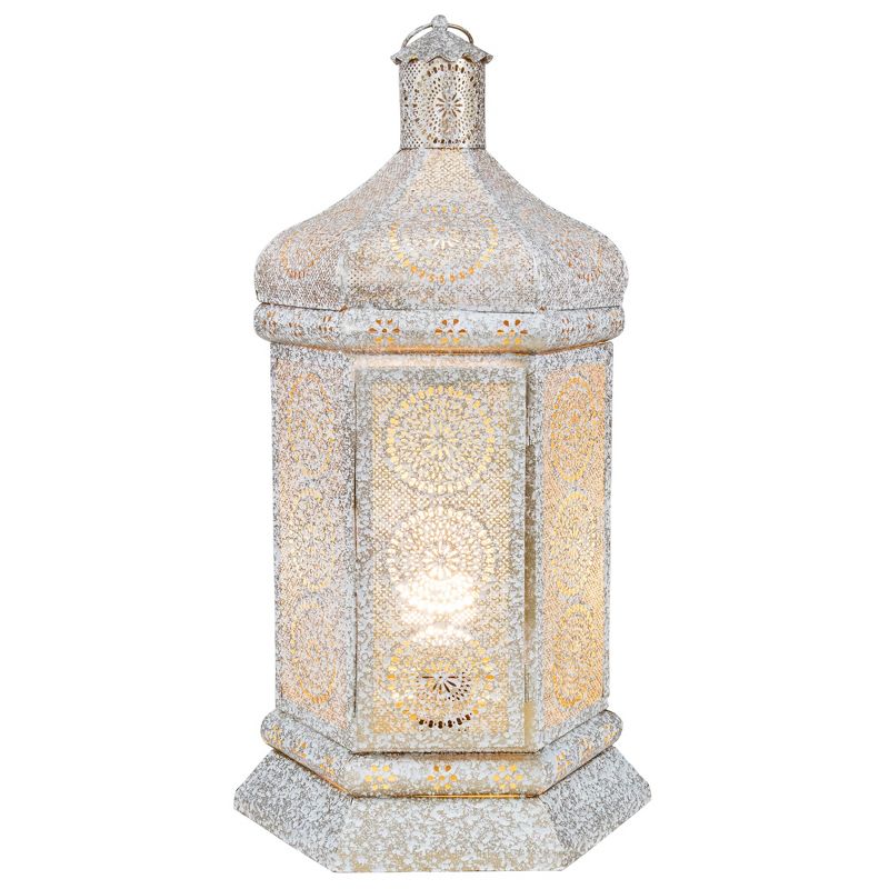 Northlight 21.5" White and Gold Moroccan Style Lantern Table Lamp, 1 of 5