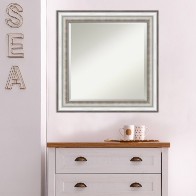 Salon Silver 25" Square Wall Mirror with Brushed Polystyrene Frame
