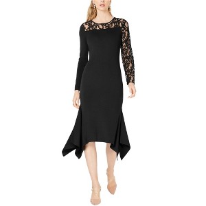 I.N.C International Concepts Womens Floral Lace Inset Sweater Dress, Black, X-Small - 1 of 1