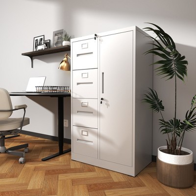 NicBex 2 Drawer Narrow File Cabinet with Lock,Office Cabinet with Grooved Handles,Modern Storage Cabinet,Filing Cabinet for Home Office