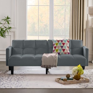 TiramisuBest Velvet Futon Couch, Convertible Folding Sofa Bed, Tufted Couch for Apartment, Space-Saving Design, Black - 1 of 4