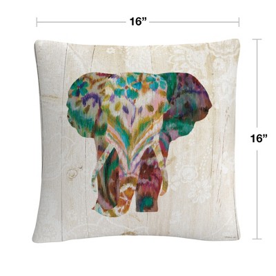Boho Paisley Elephant Multicolor Microfiber Throw Pillow 16x16
