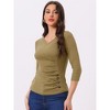 INSPIRE CHIC Women's V Neck 3/4 Sleeves Solid Knitted Buttons Decor Ruched Blouse - 2 of 4