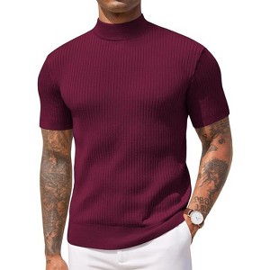 COOFANDY Men's Mock Turtleneck Sweater Short Sleeve Casual Basic Tops Ribbed Knit Pullover Solid Tee - 1 of 4