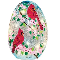 Collections Etc Hand-Painted Cardinal Floral LED Lighted Crackled Glass Egg Modern & Contemporary