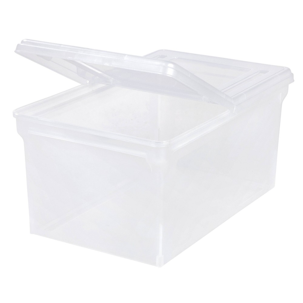 IRIS USA File Box File Organizer Plastic File Box w/ Hinged Latching Lid for Letter/Legal File  BPA-Free Plastic Storage Bin Tote Organizer  Stackable and Nestable  Clear 44 Qt. 2Pack