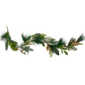 Northlight 5' Leaves Berry and Cedar Glittered Dusted Artificial Christmas Garland - Unlit - 1 of 3