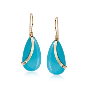 Ross-Simons Turquoise Teardrop Earrings in 14kt Yellow Gold - 1 of 4