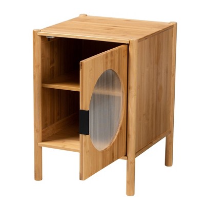 Naresh Natural Bamboo Wood Round End Table with Storage