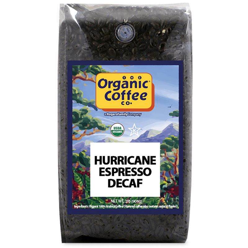 Organic Coffee Co., DECAF Hurricane Espresso, 2lb (32oz) Whole Bean, Swiss Water Processed Decaffeinated Coffee, 1 of 6