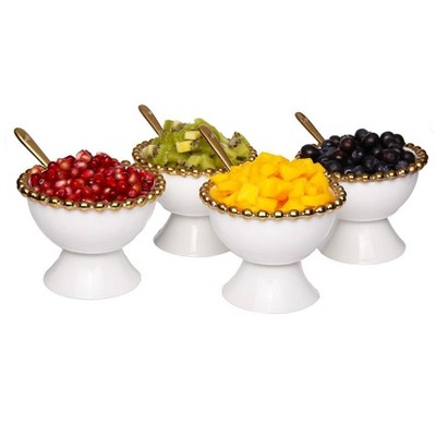 Classic Touch Porcelain Dessert Cups with Beaded Gold Design