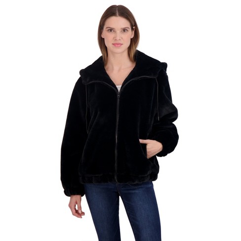 Women's Faux Fur Hooded Bomber Jacket - S.e.b. By Sebby Black X-large :  Target