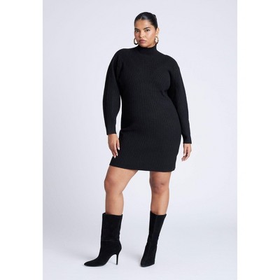 ELOQUII Women's Plus Size Turtleneck Mini Sweater Dress